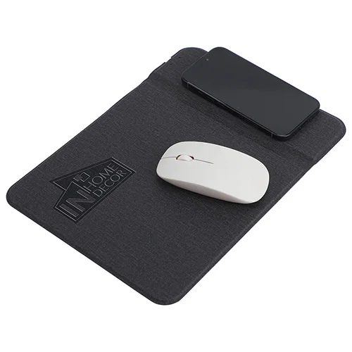 Custom branded Azure 15W kickstand charging mouse pad, top view of promotional wireless charging pad