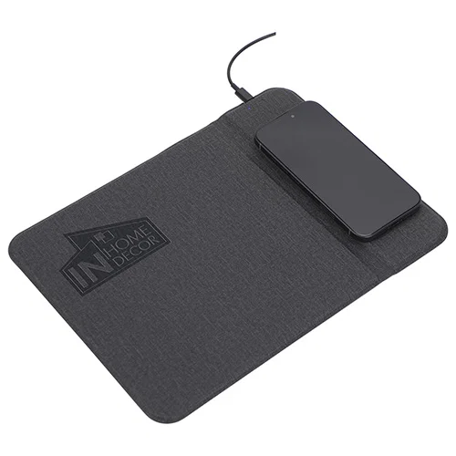 Promotional Azure charging mouse pad charging a phone, custom branded 15W wireless desk pad