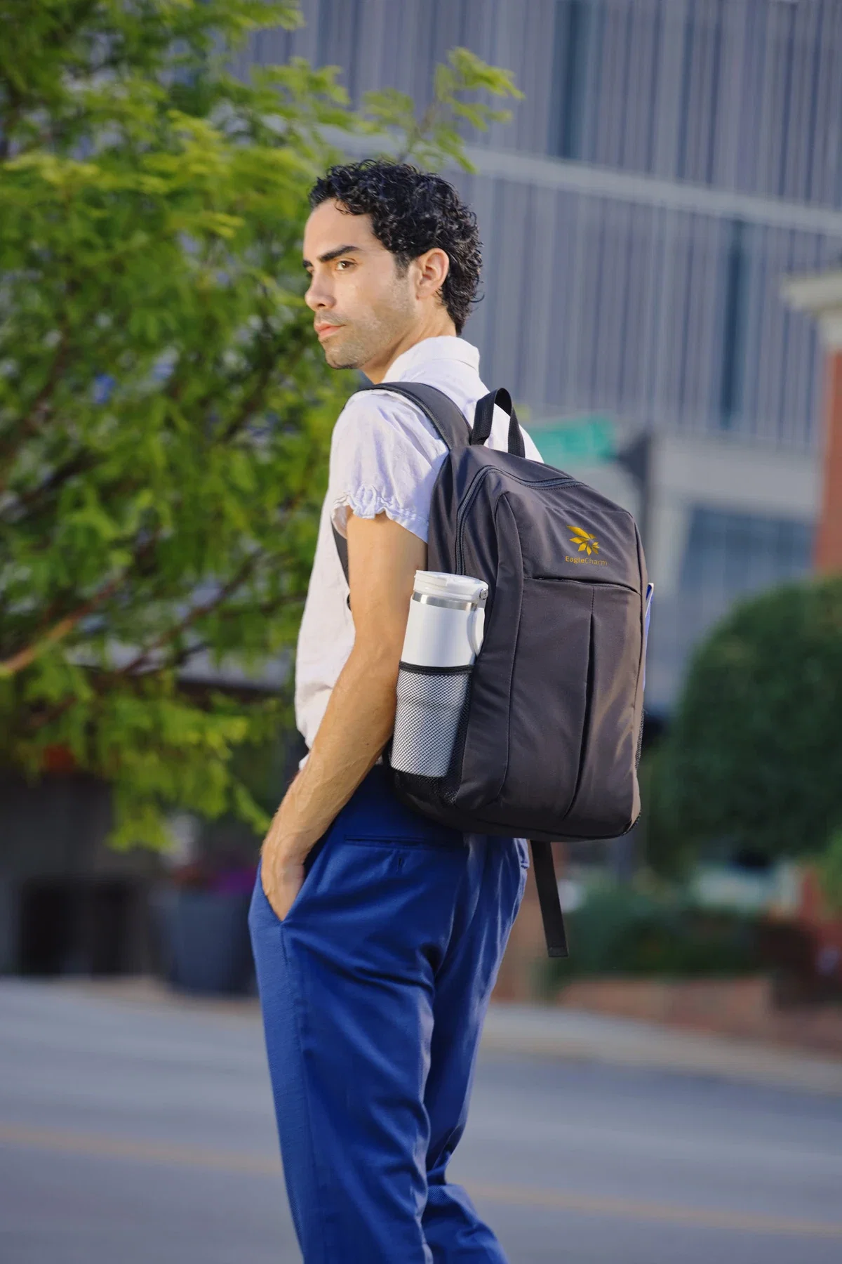 Back view of the custom Backstreet Urban Backpack showing the strap system