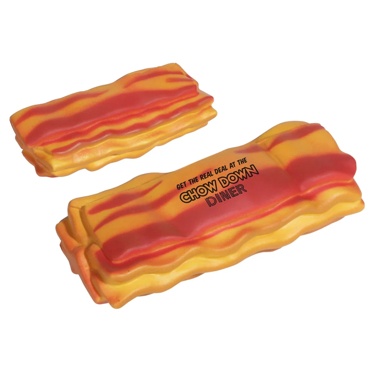 Bacon strip shaped polyurethane foam stress reliever, about 3.75 inches long