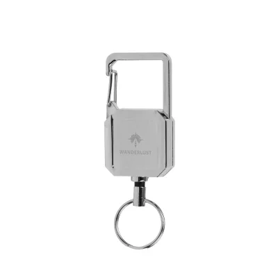 Carabiner hooked onto a belt loop for easy access