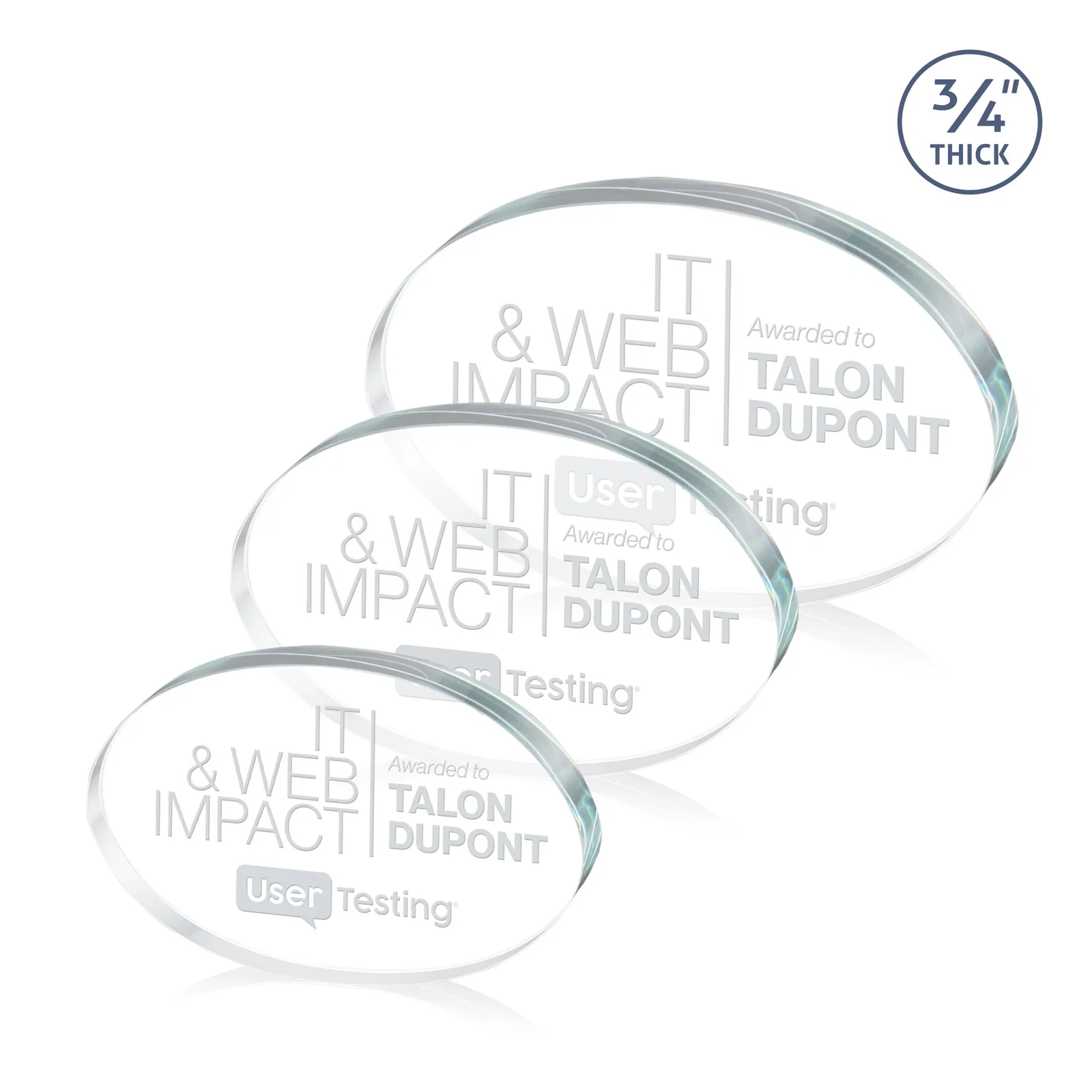 Custom Starfire Crystal Oval Award in Five Colors, 0.75in Thick, desk awards for employee recognition