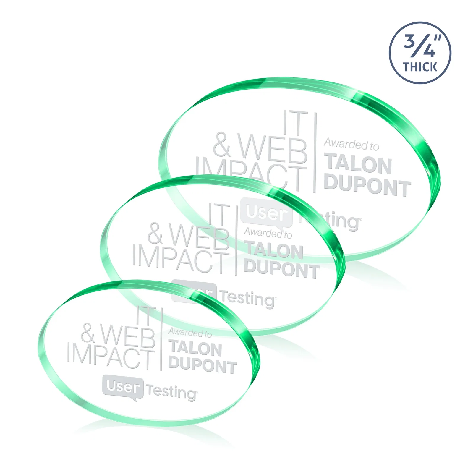 Personalized Starfire Crystal Oval Award in Five Colors, 0.75in Thick, desk awards for sales achievement awards