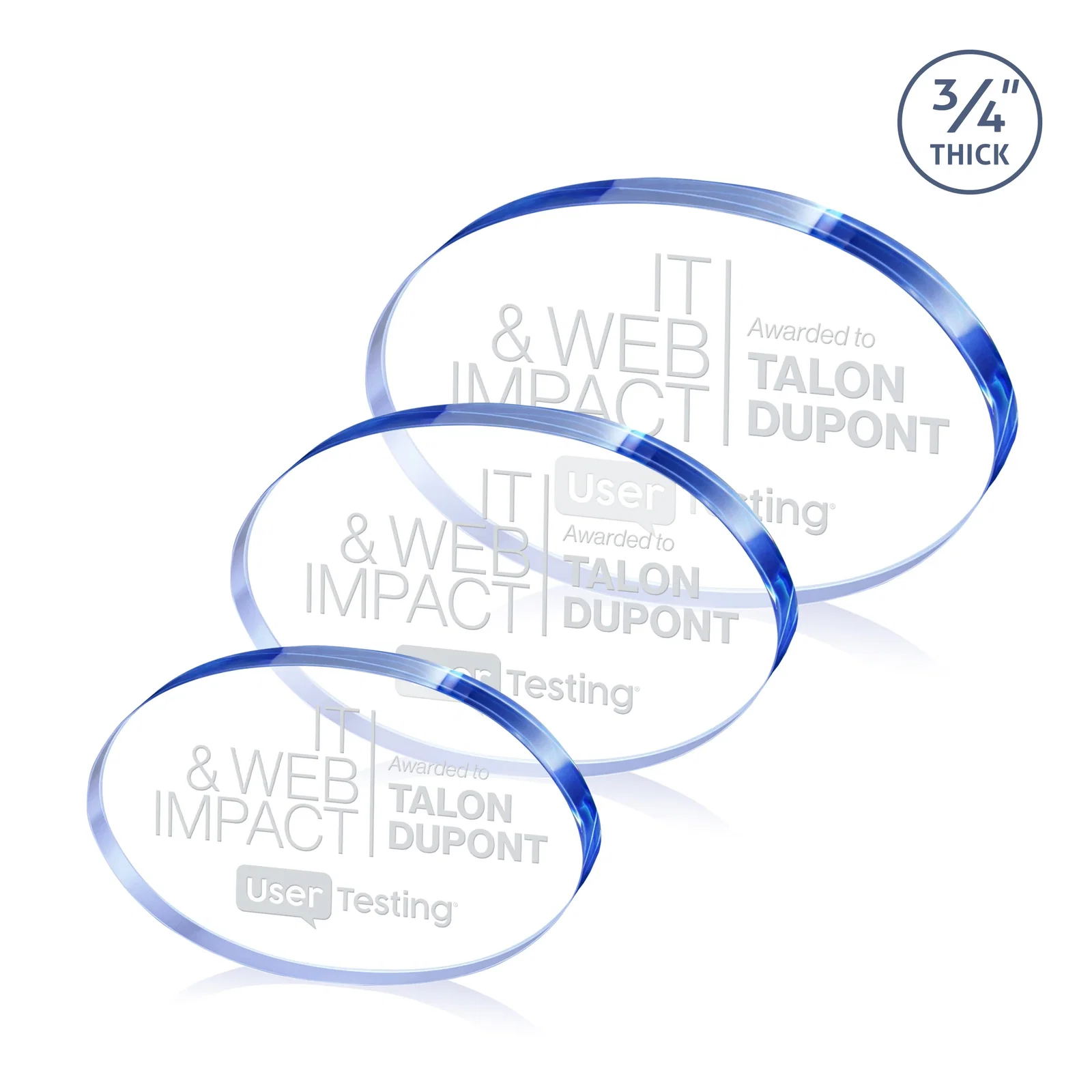 Personalized Starfire Crystal Oval Award in Five Colors, 0.75in Thick, desk awards for safety achievement programs