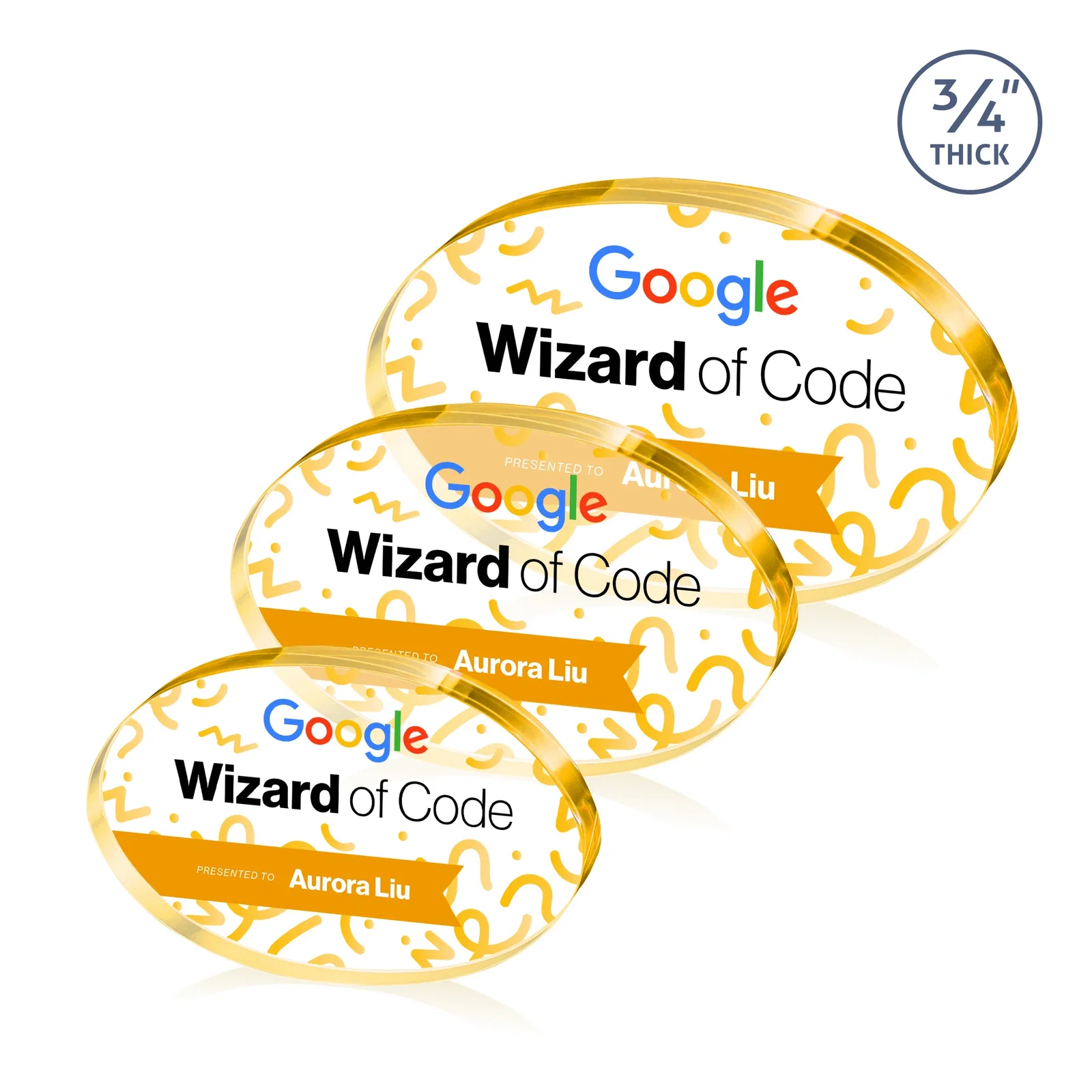 Promotional Starfire Crystal Oval Award in Five Colors, 0.75in Thick, desk awards for donor appreciation