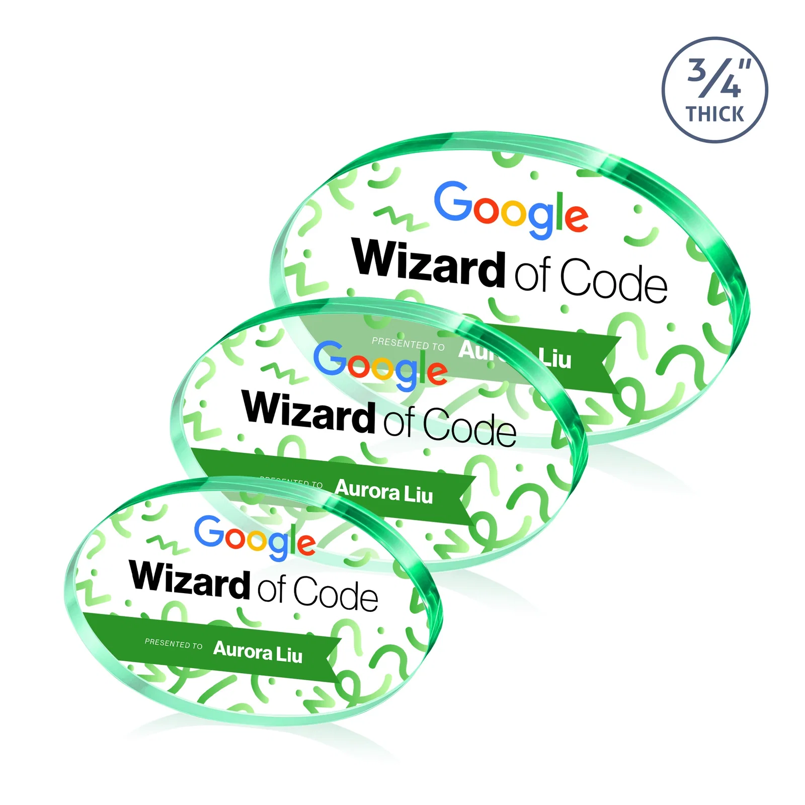 Promotional Starfire Crystal Oval Award in Five Colors, 0.75in Thick, desk awards for company anniversary events