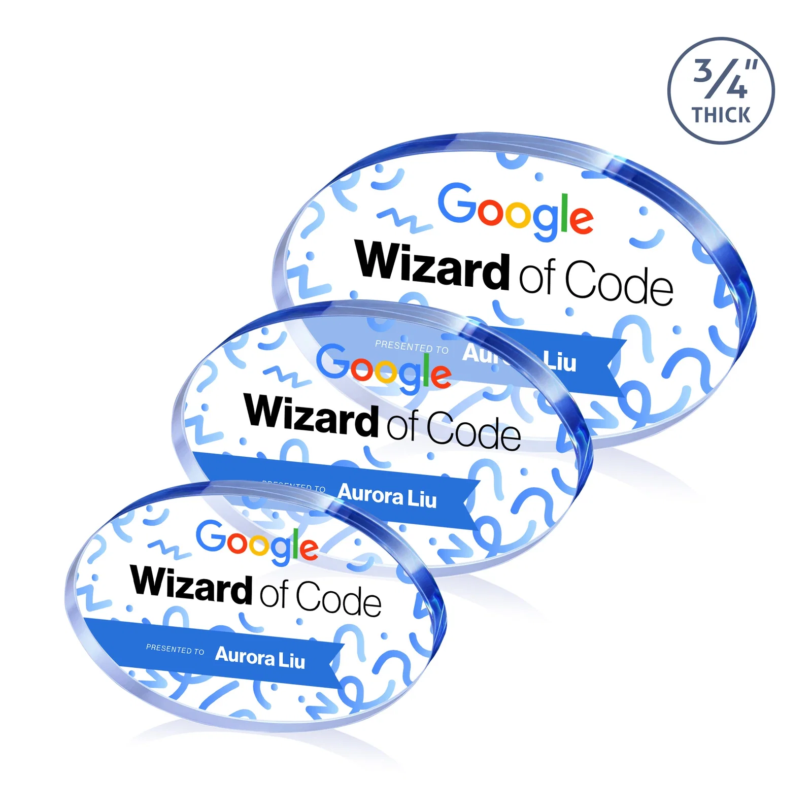 Branded Starfire Crystal Oval Award in Five Colors, 0.75in Thick, desk awards for retirement presentations