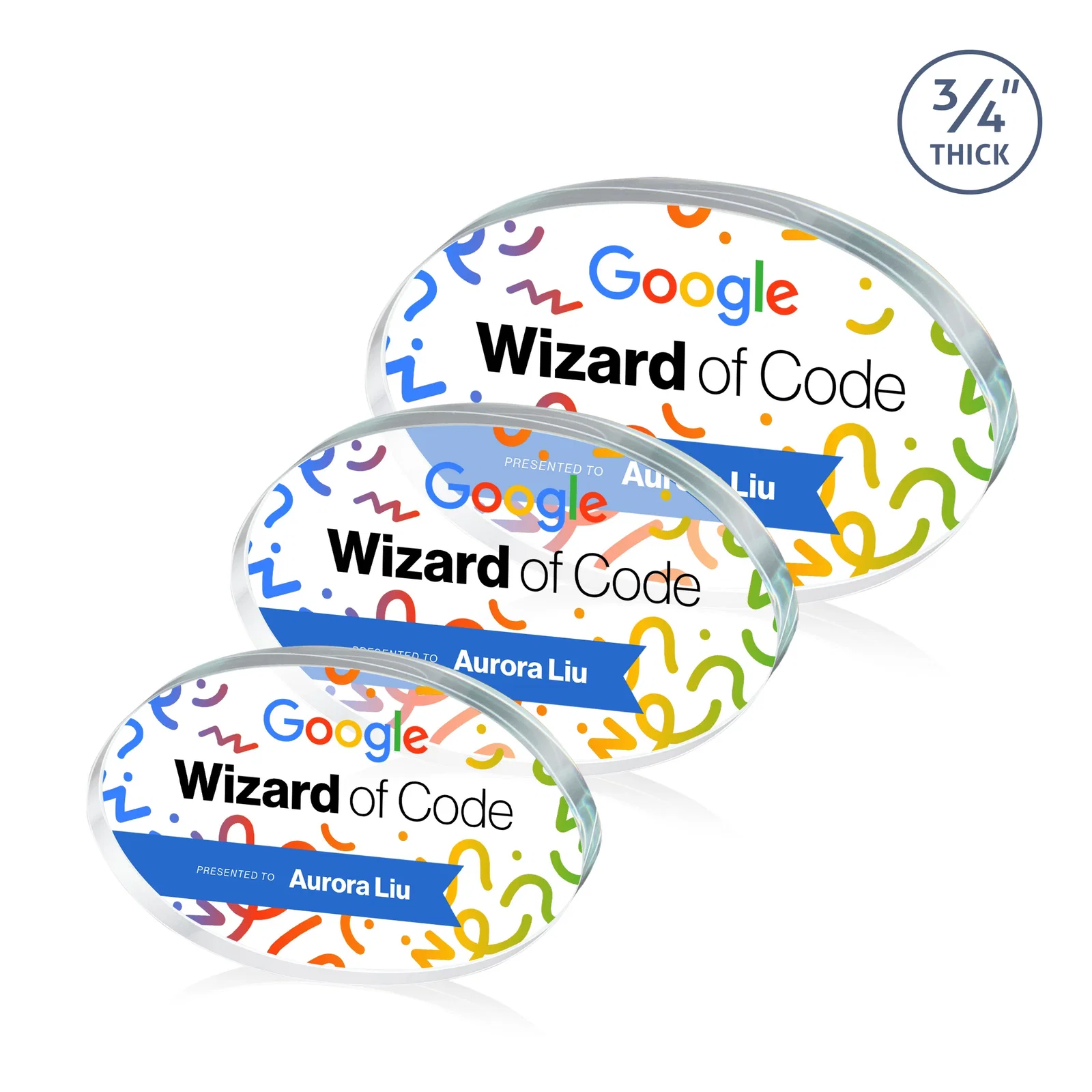 Custom Starfire Crystal Oval Award in Five Colors, 0.75in Thick, desk awards for team milestone celebrations