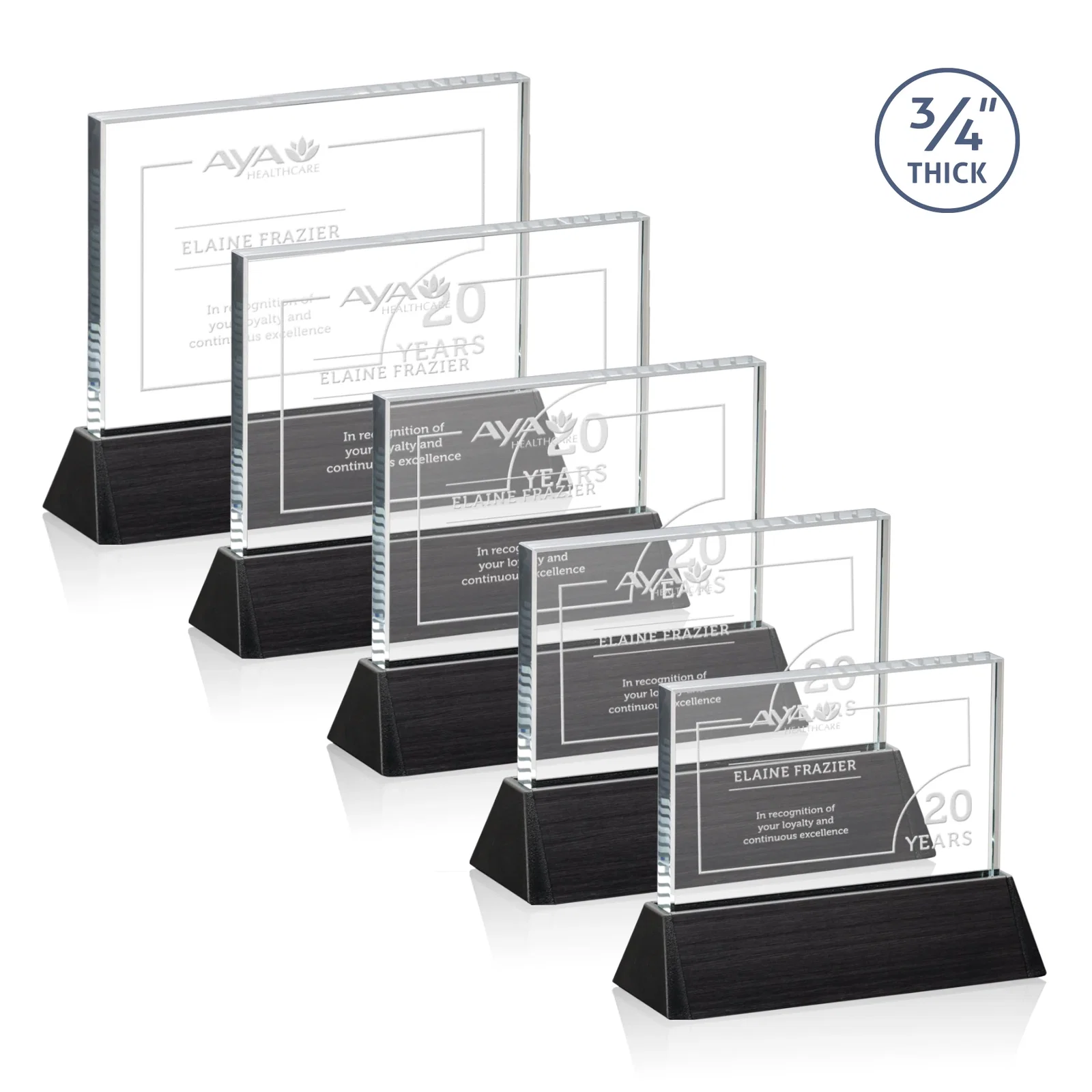 Custom Starfire Crystal Rectangle Award Sloping Into a Black Base for employee recognition