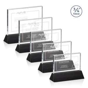 Starfire Crystal Rectangle Award Sloping Into a Black Base