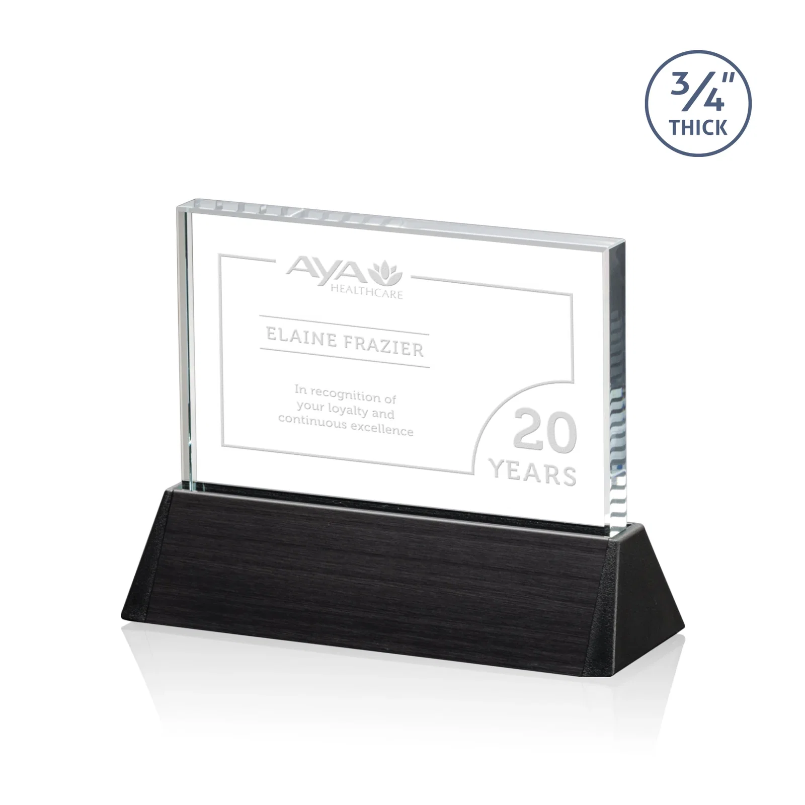 Custom Starfire Crystal Rectangle Award Sloping Into a Black Base for corporate award ceremonies