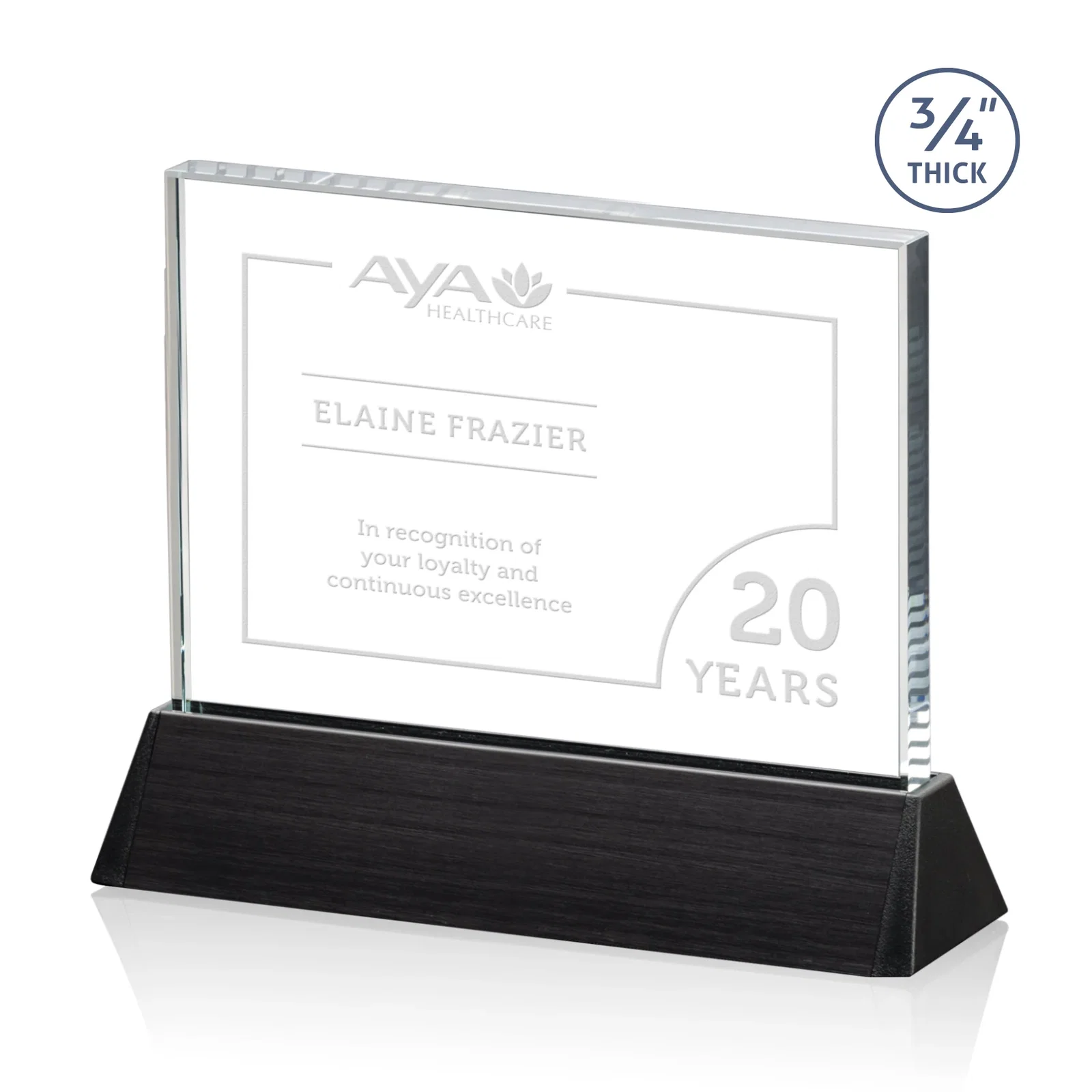 Custom Starfire Crystal Rectangle Award Sloping Into a Black Base for sales achievement awards