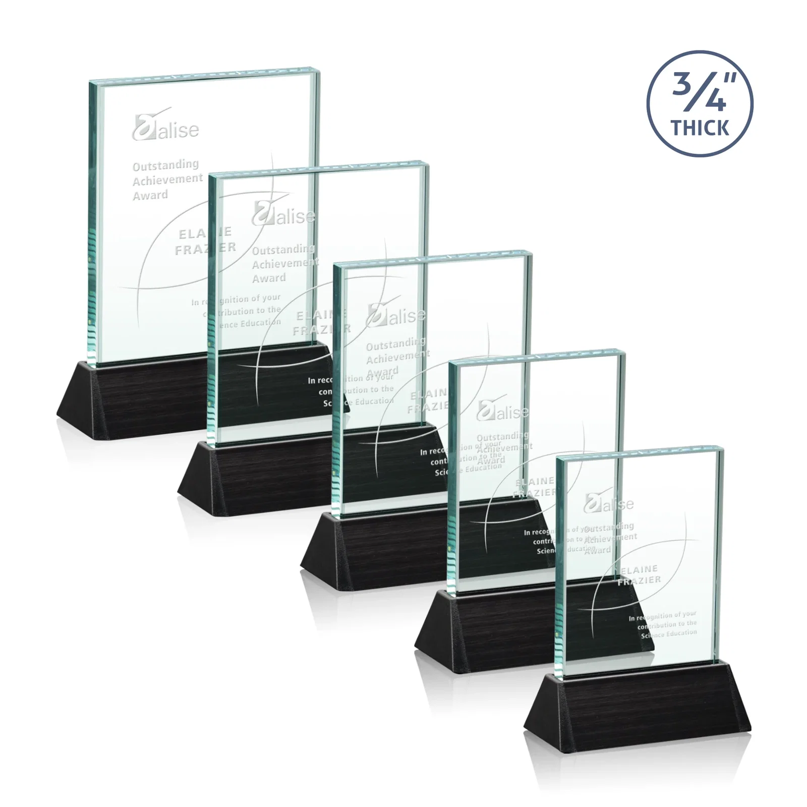 Custom Jade Crystal Rectangle Award Sloping Into a Black Base for employee recognition