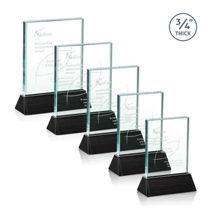 Jade Crystal Rectangle Award Sloping Into a Black Base