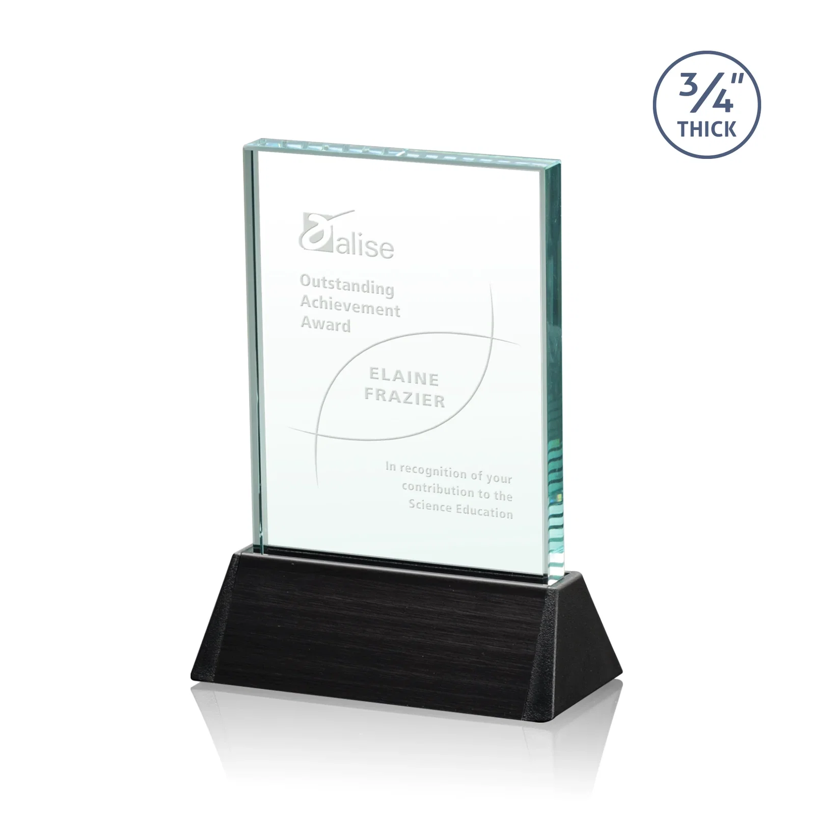 Custom Jade Crystal Rectangle Award Sloping Into a Black Base for corporate award ceremonies