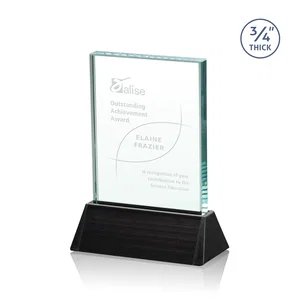 Jade Crystal Rectangle Award Sloping Into a Black Base