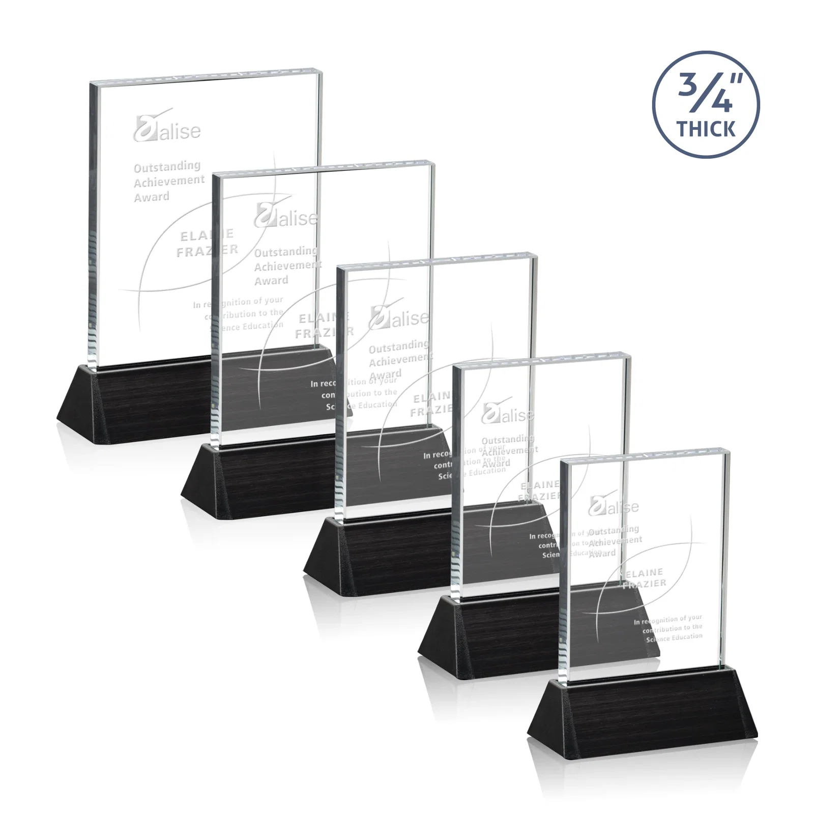 Custom Jade Crystal Rectangle Award Sloping Into a Black Base for retirement presentations
