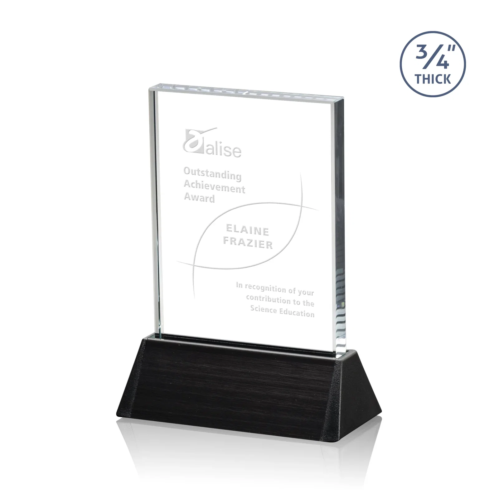 Custom Jade Crystal Rectangle Award Sloping Into a Black Base for team milestone celebrations