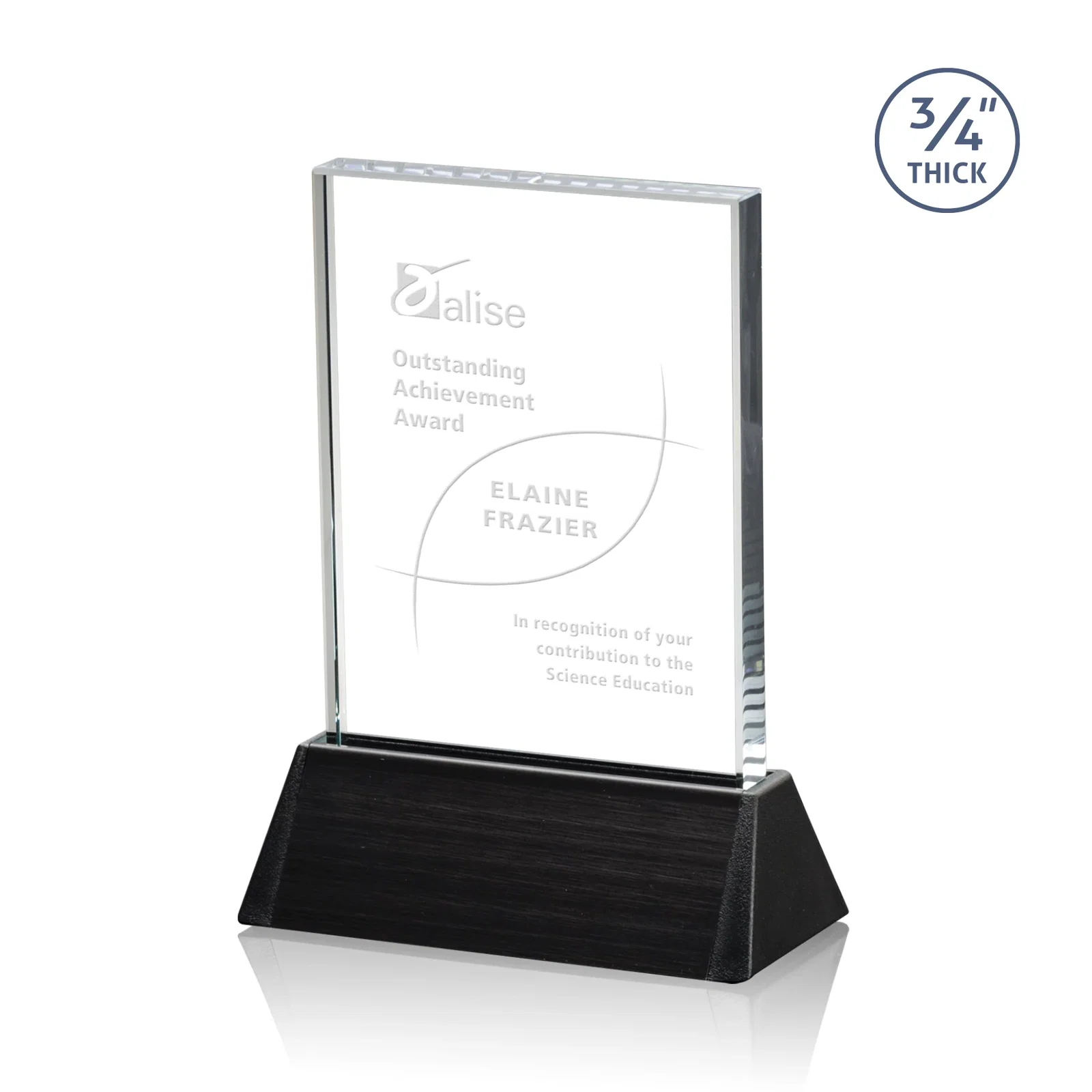 Custom Jade Crystal Rectangle Award Sloping Into a Black Base for donor appreciation