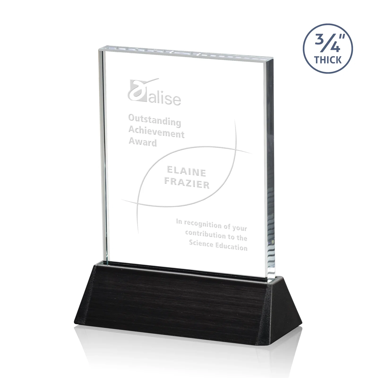 Custom Jade Crystal Rectangle Award Sloping Into a Black Base for graduation ceremonies