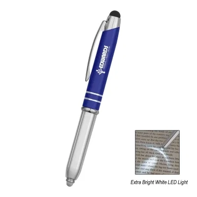 Ballpoint pen combining a stylus tip and a small light