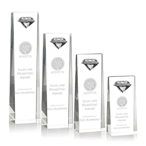 Optical Crystal Tower Award with Faceted Gemstone Top