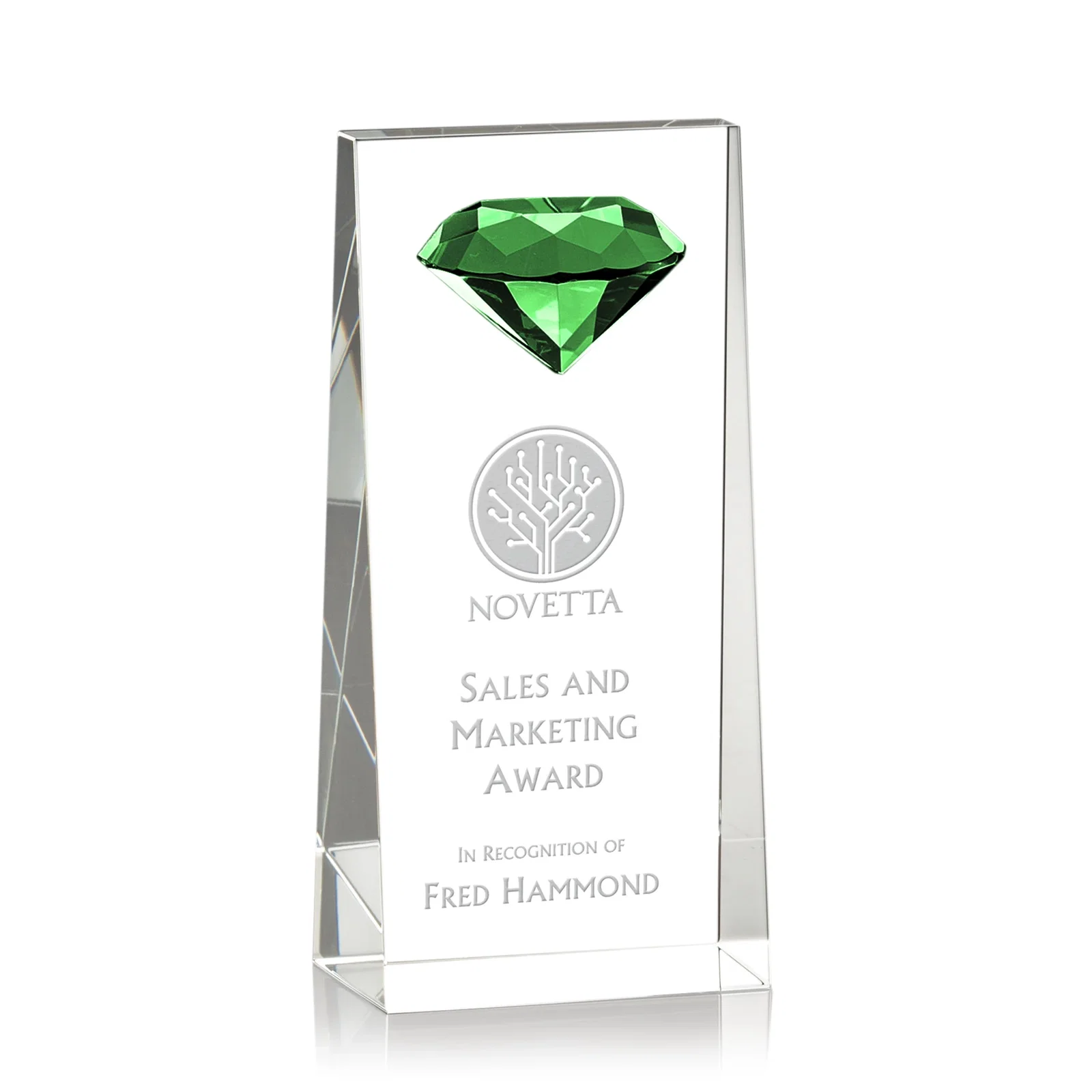 Custom Optical Crystal Tower Award with Faceted Gemstone Top for company anniversary events