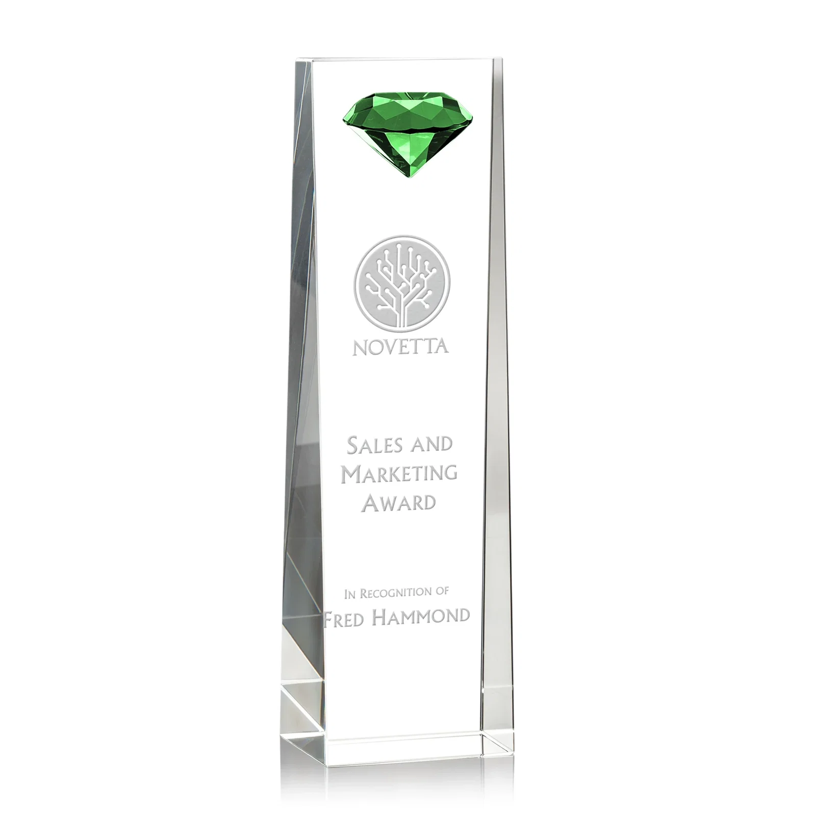 Personalized Optical Crystal Tower Award with Faceted Gemstone Top for corporate award ceremonies
