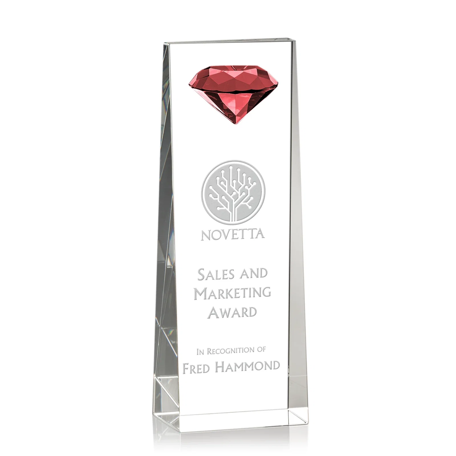 Personalized Optical Crystal Tower Award with Faceted Gemstone Top for team milestone celebrations