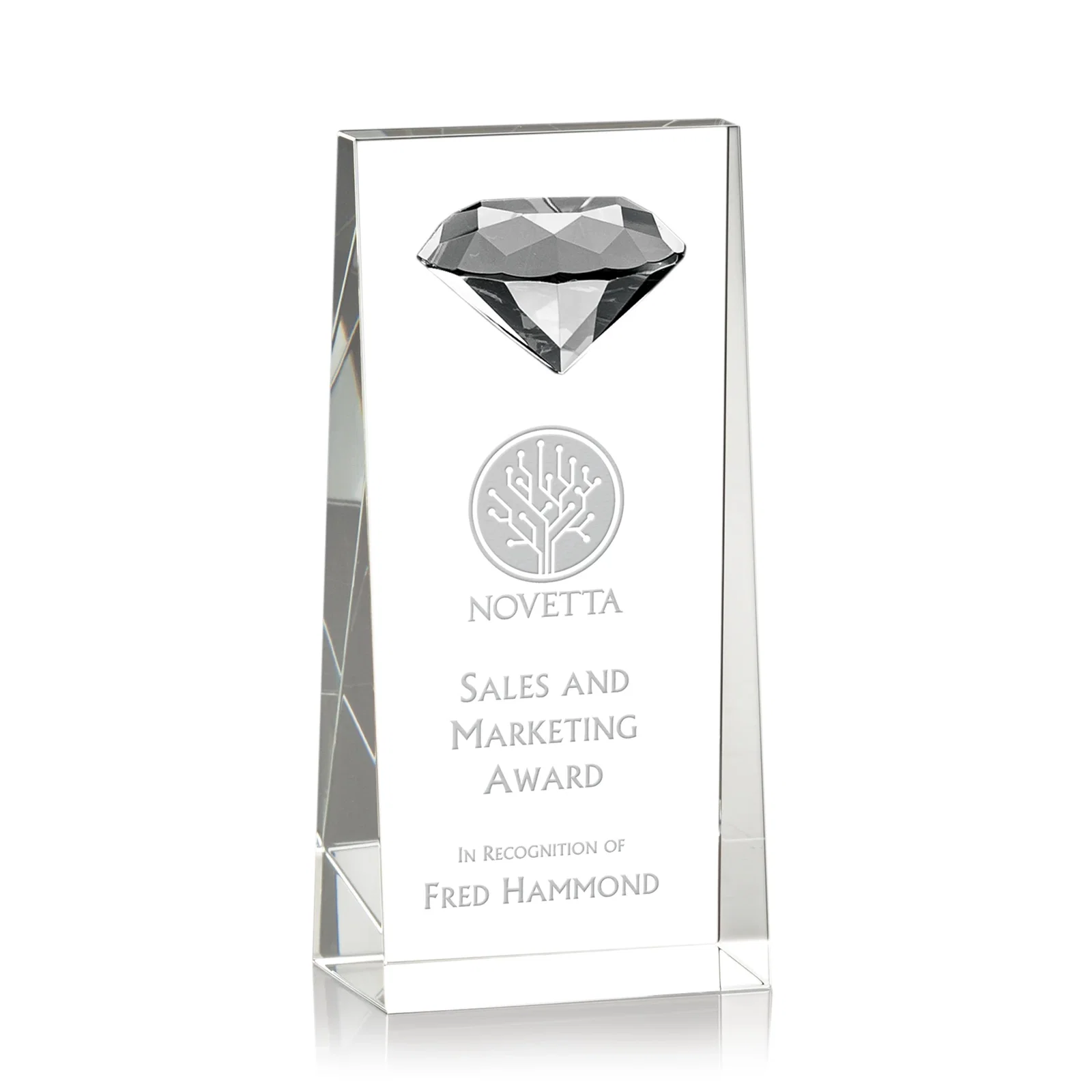 Custom Optical Crystal Tower Award with Faceted Gemstone Top for corporate award ceremonies