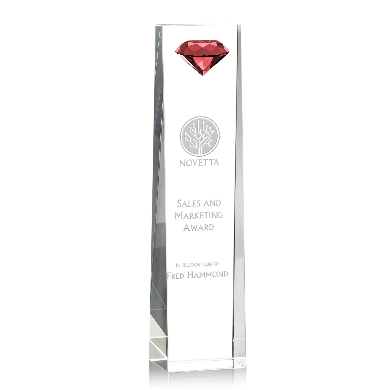 Personalized Optical Crystal Tower Award with Faceted Gemstone Top for graduation ceremonies