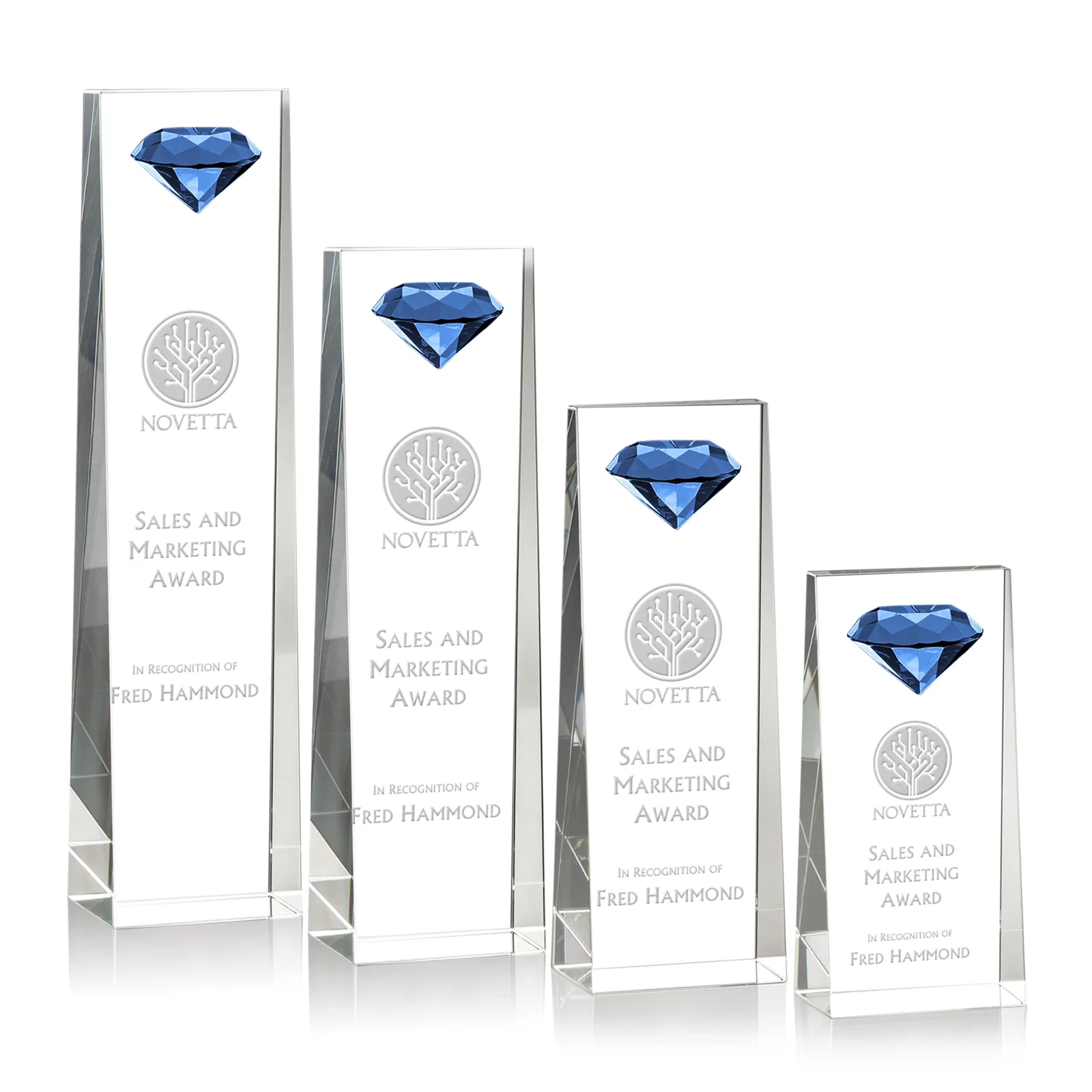 Personalized Optical Crystal Tower Award with Faceted Gemstone Top for safety achievement programs