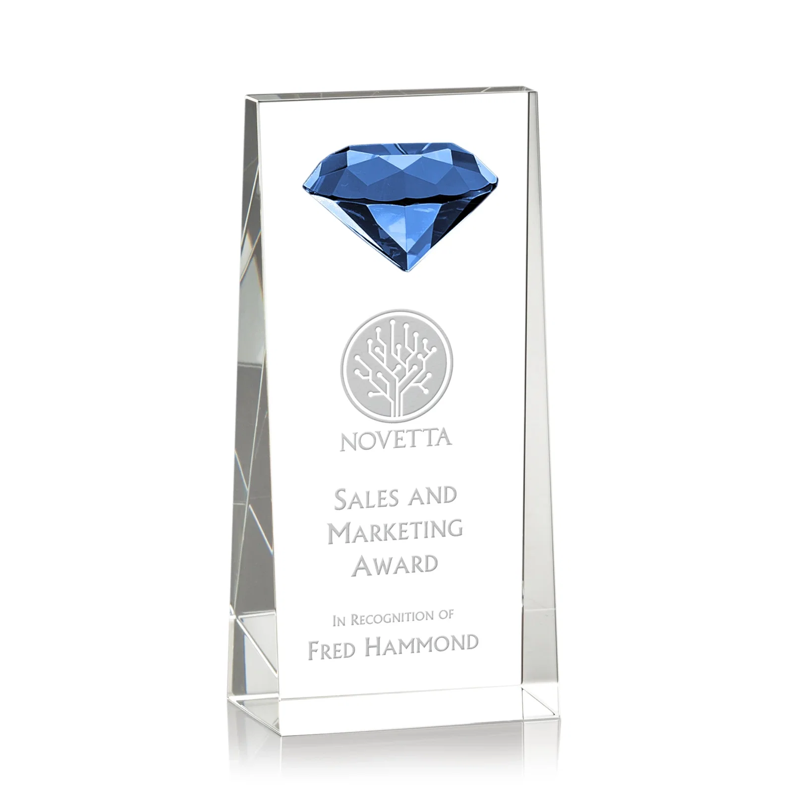 Personalized Optical Crystal Tower Award with Faceted Gemstone Top for volunteer appreciation