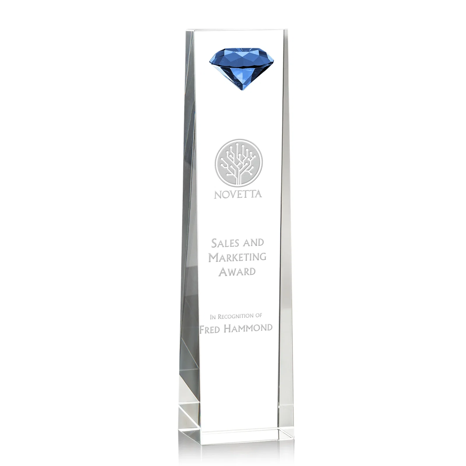 Promotional Optical Crystal Tower Award with Faceted Gemstone Top for employee recognition