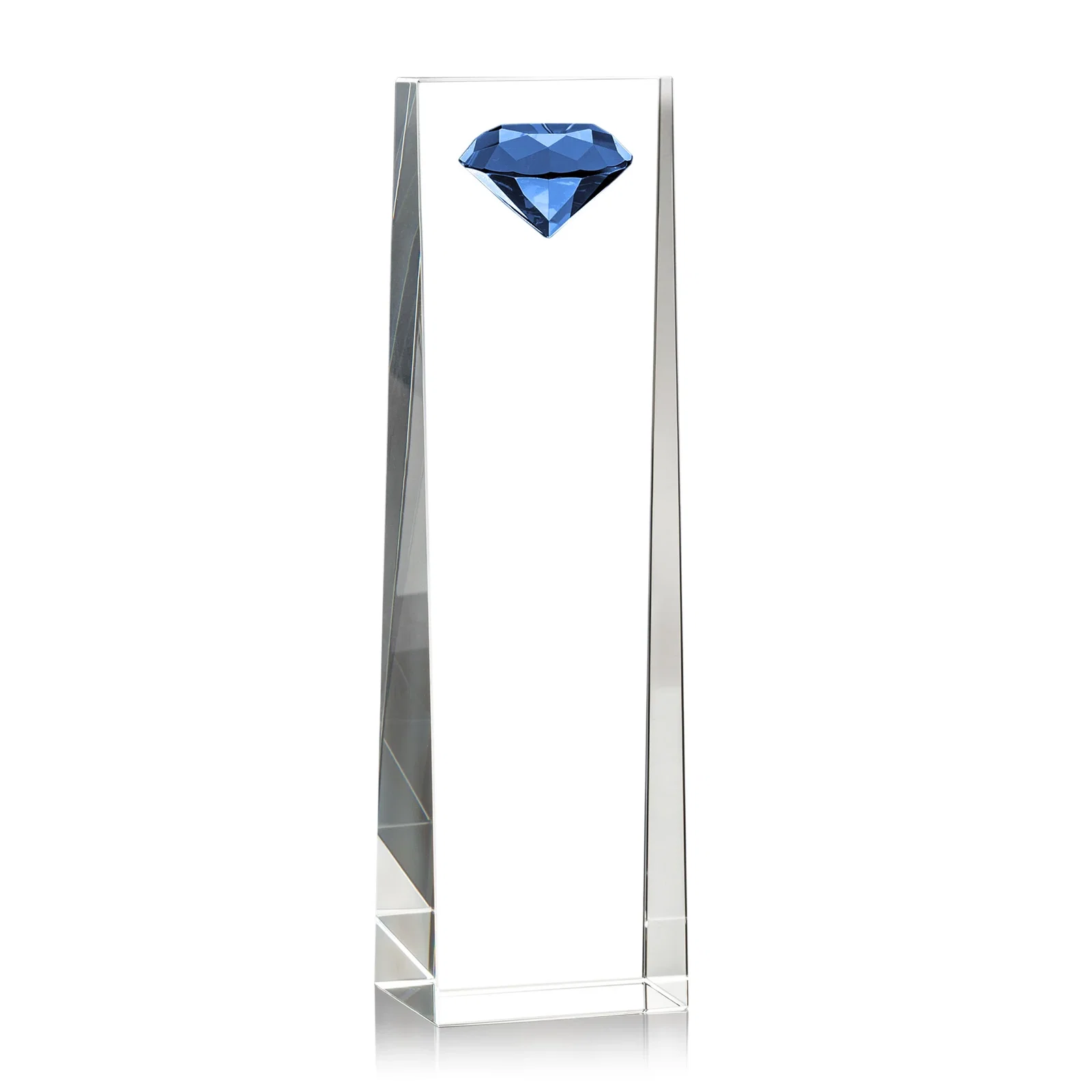 Branded Optical Crystal Tower Award with Faceted Gemstone Top for graduation ceremonies