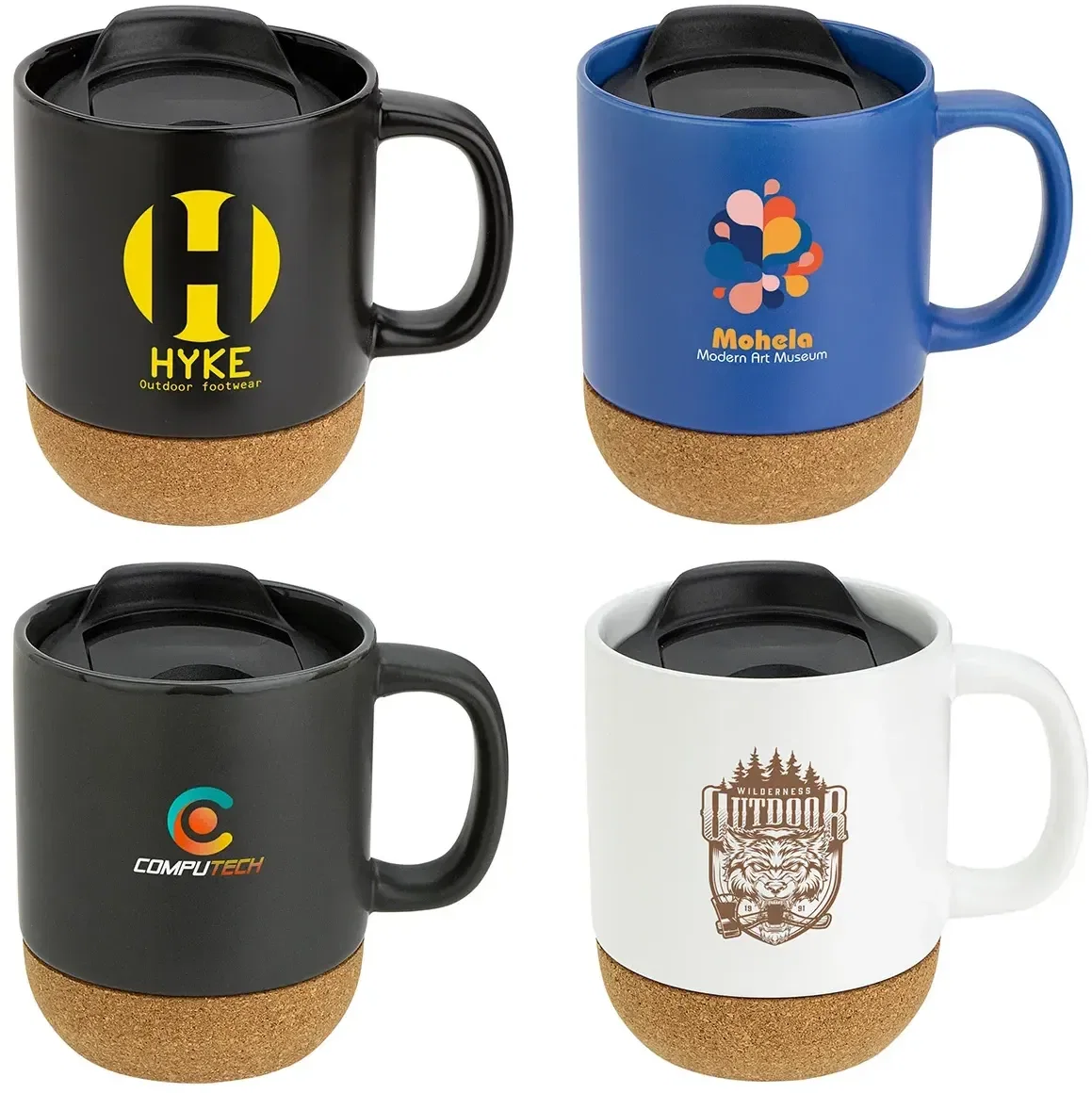 Custom Balsamo Cork-Base 12 oz ceramic mug, front view of the branded coffee mug