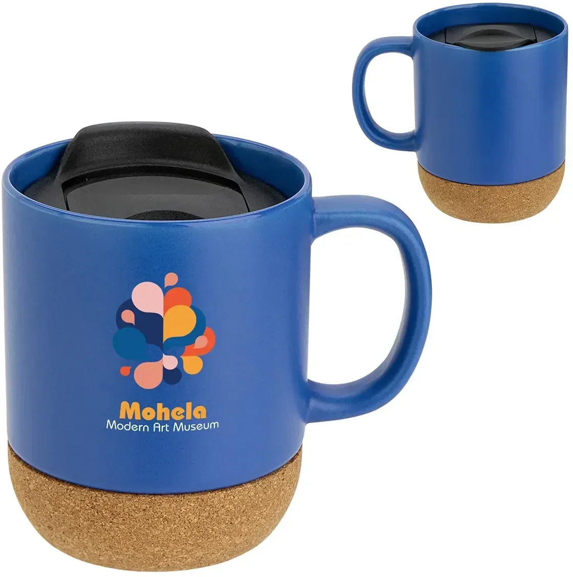 Branded Balsamo ceramic mug side profile showing the natural cork bottom