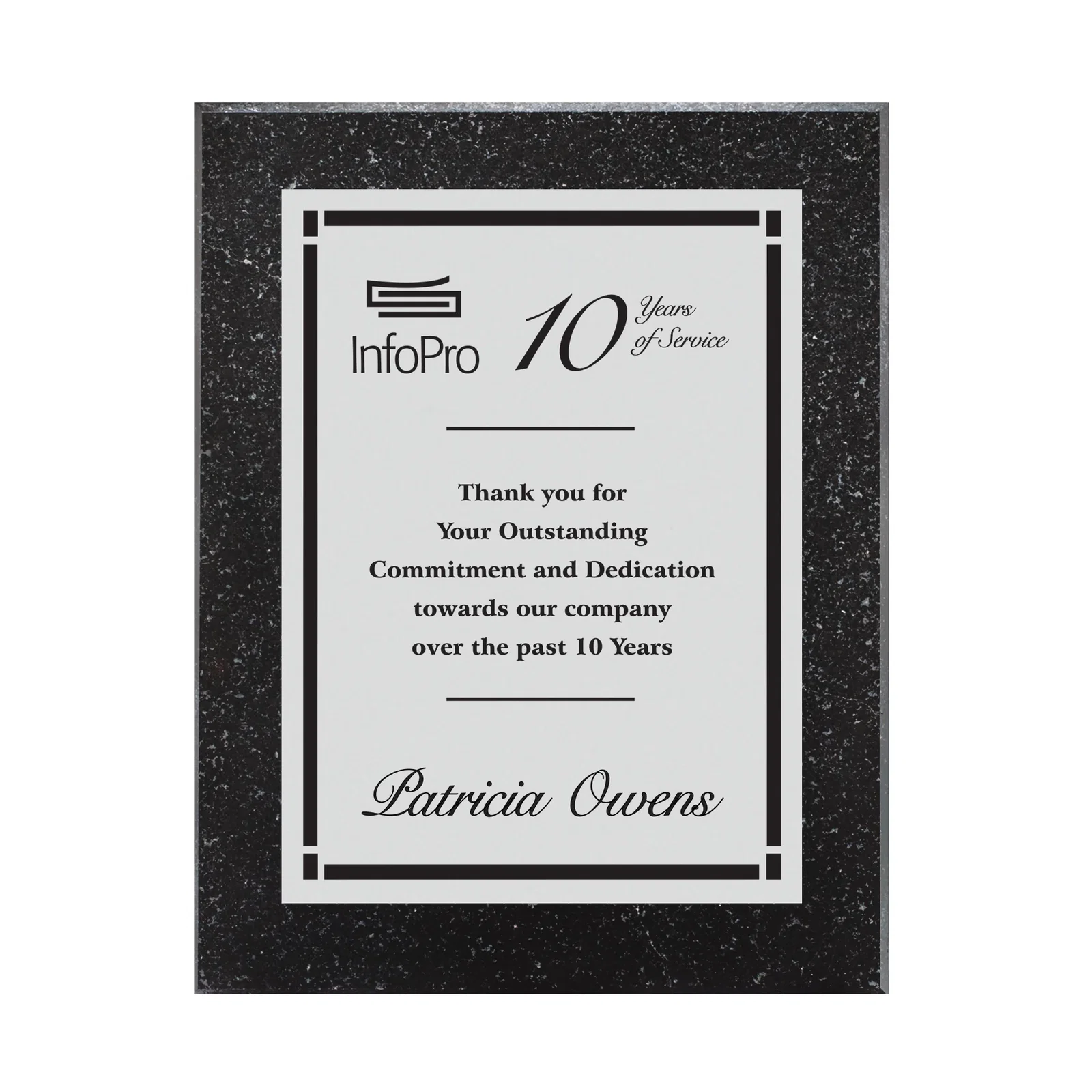 Custom Granite Wall Plaque with a Laser-Engraved Metal Plate, marble for service anniversary gifts