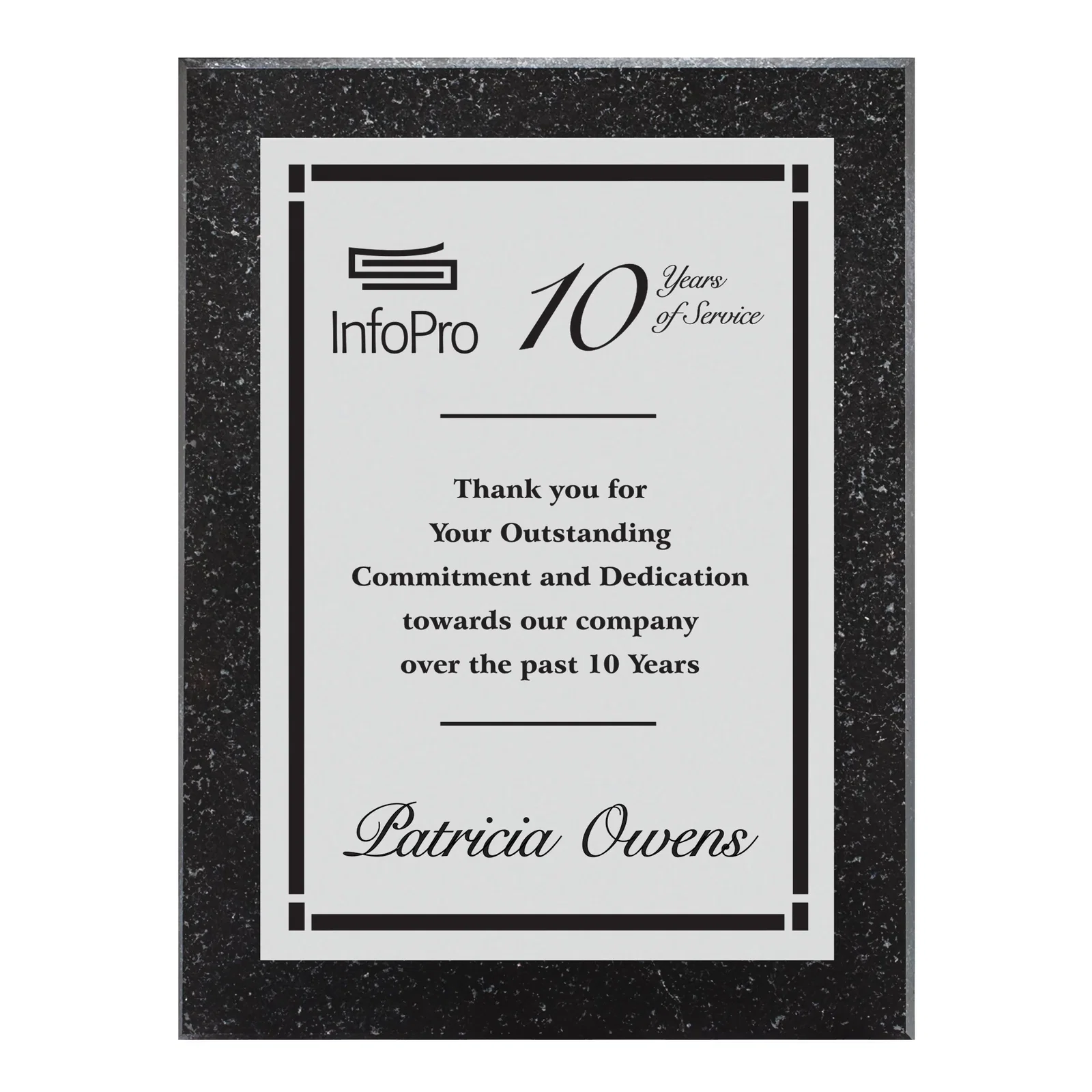 Custom Granite Wall Plaque with a Laser-Engraved Metal Plate, marble for retirement presentations