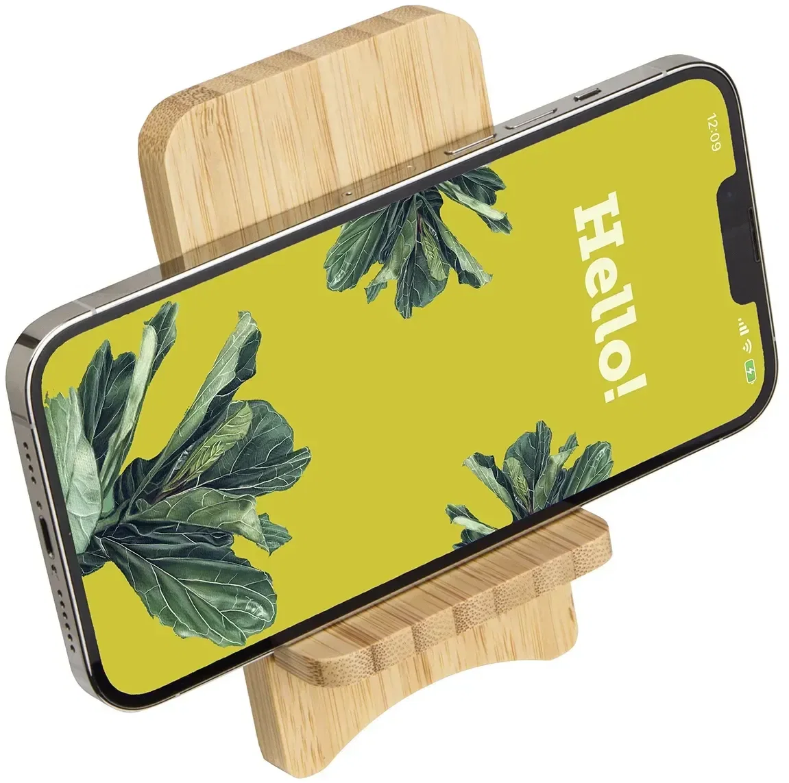 Custom bamboo phone stand charger with logo imprint area