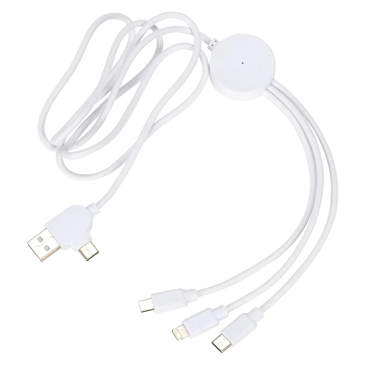 Bamboo 3-in-1 Charging Cable in use, charging a smartphone with the promotional cable