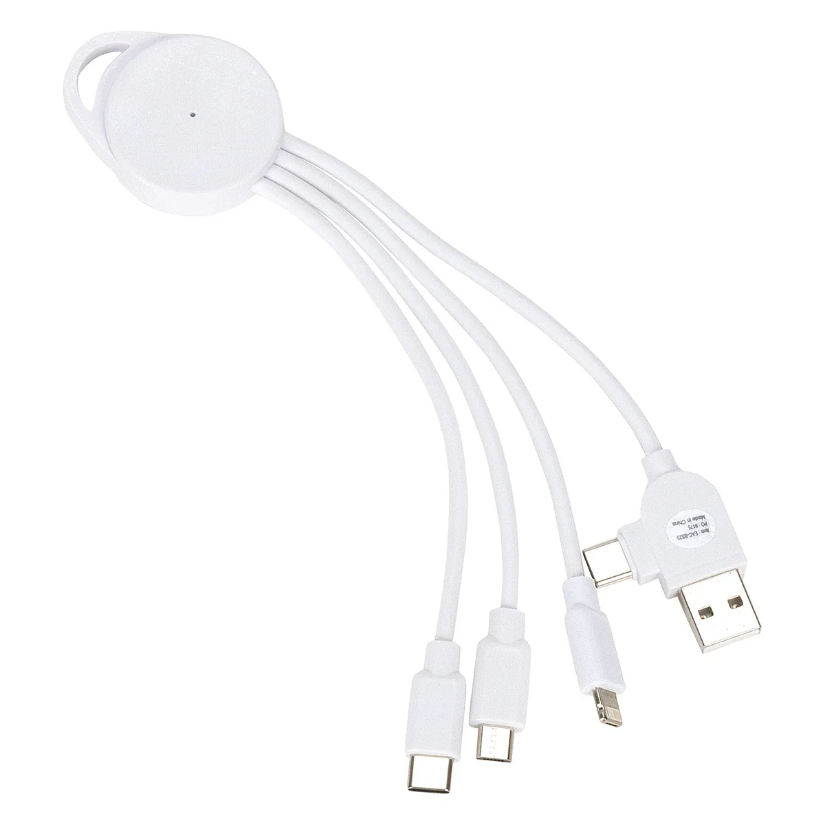 Close-up of the Bamboo 3-in-1 Charging Cable's bamboo housing and logo imprint area
