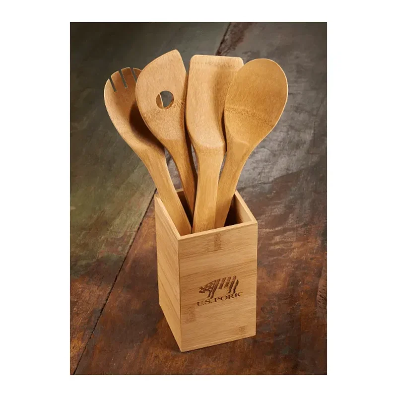 Custom Bamboo Kitchen Tool Set and Canister (4 Piece) — view 5