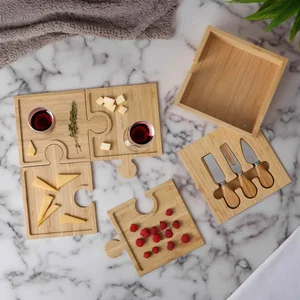 6-in-1 Bamboo Puzzle Cheese Board Set