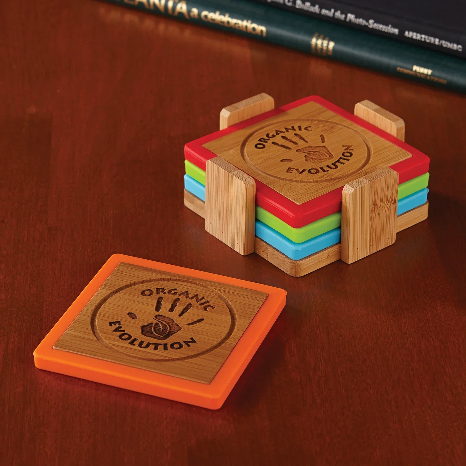 Bamboo and Silicone Coaster Set — Multi color — view 2