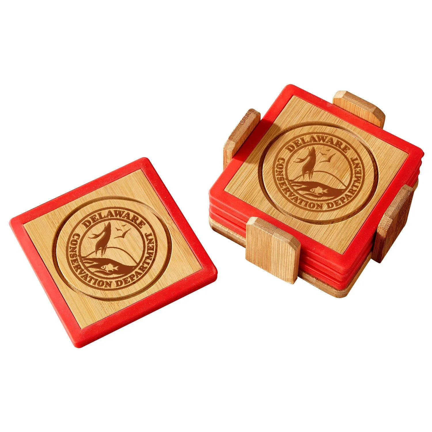 Bamboo and Silicone Coaster Set — Red — view 4