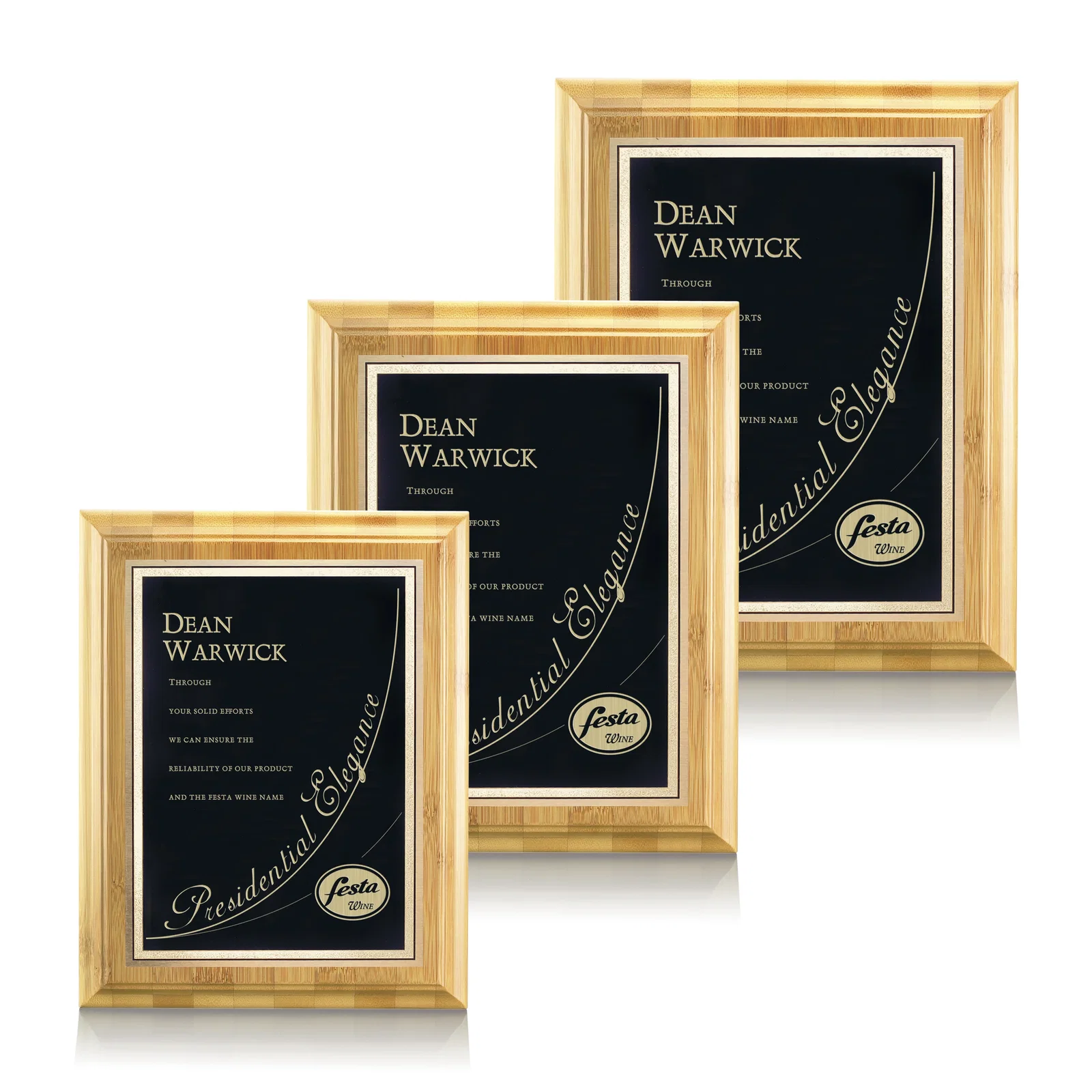 Custom Bamboo Wall Plaque with Brass Plate for employee recognition