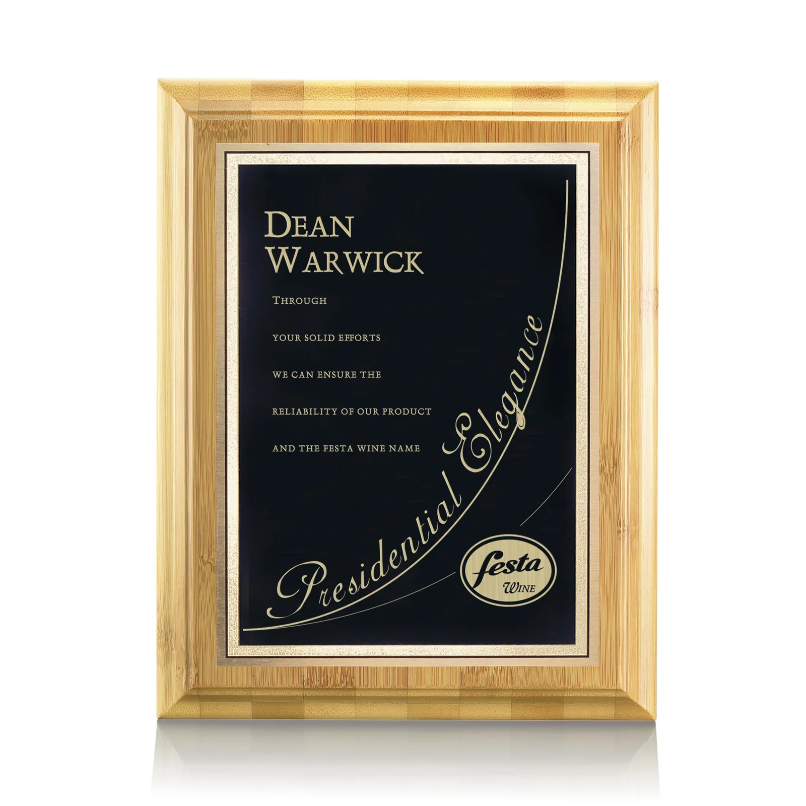 Custom Bamboo Wall Plaque with Brass Plate for corporate award ceremonies