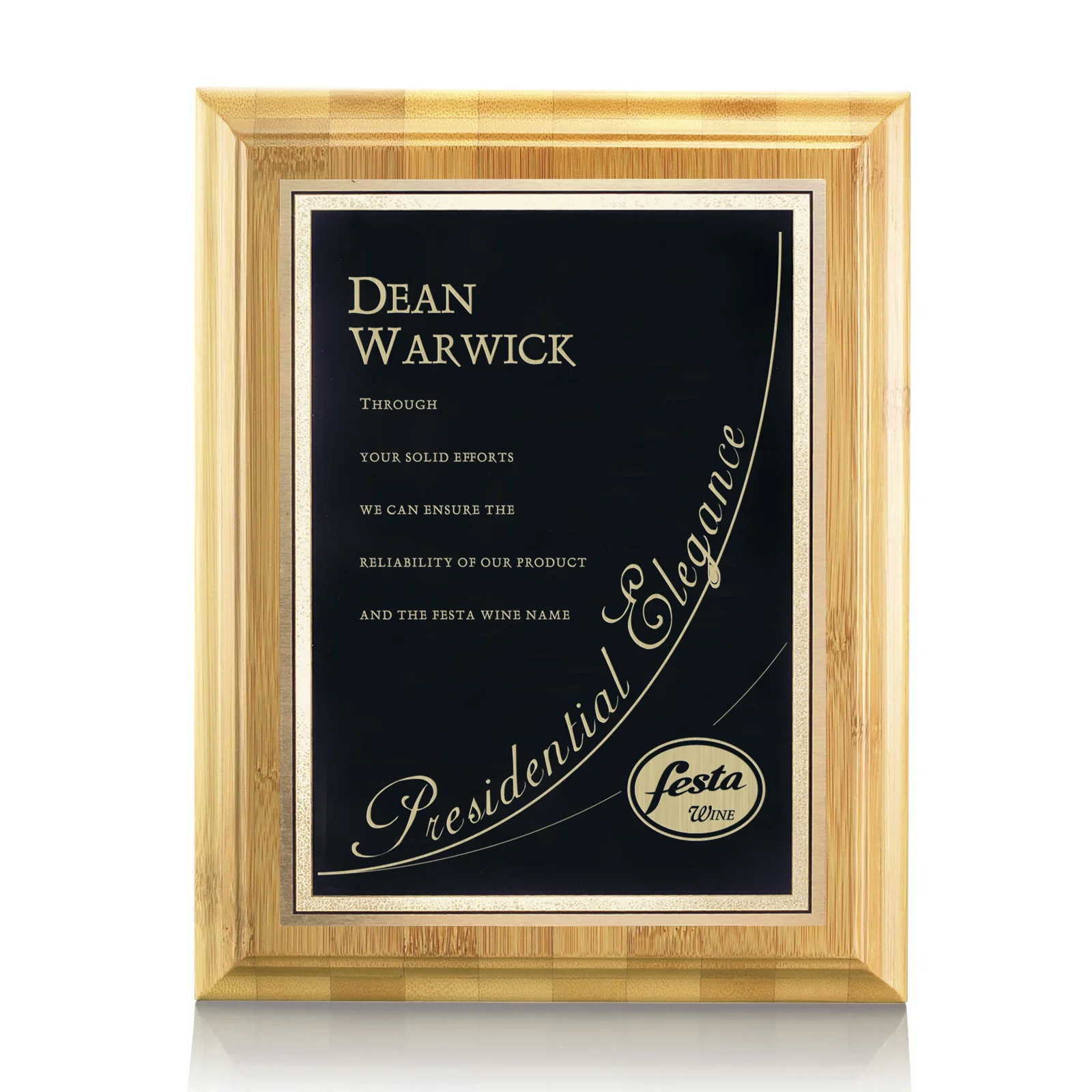 Custom Bamboo Wall Plaque with Brass Plate for service anniversary gifts