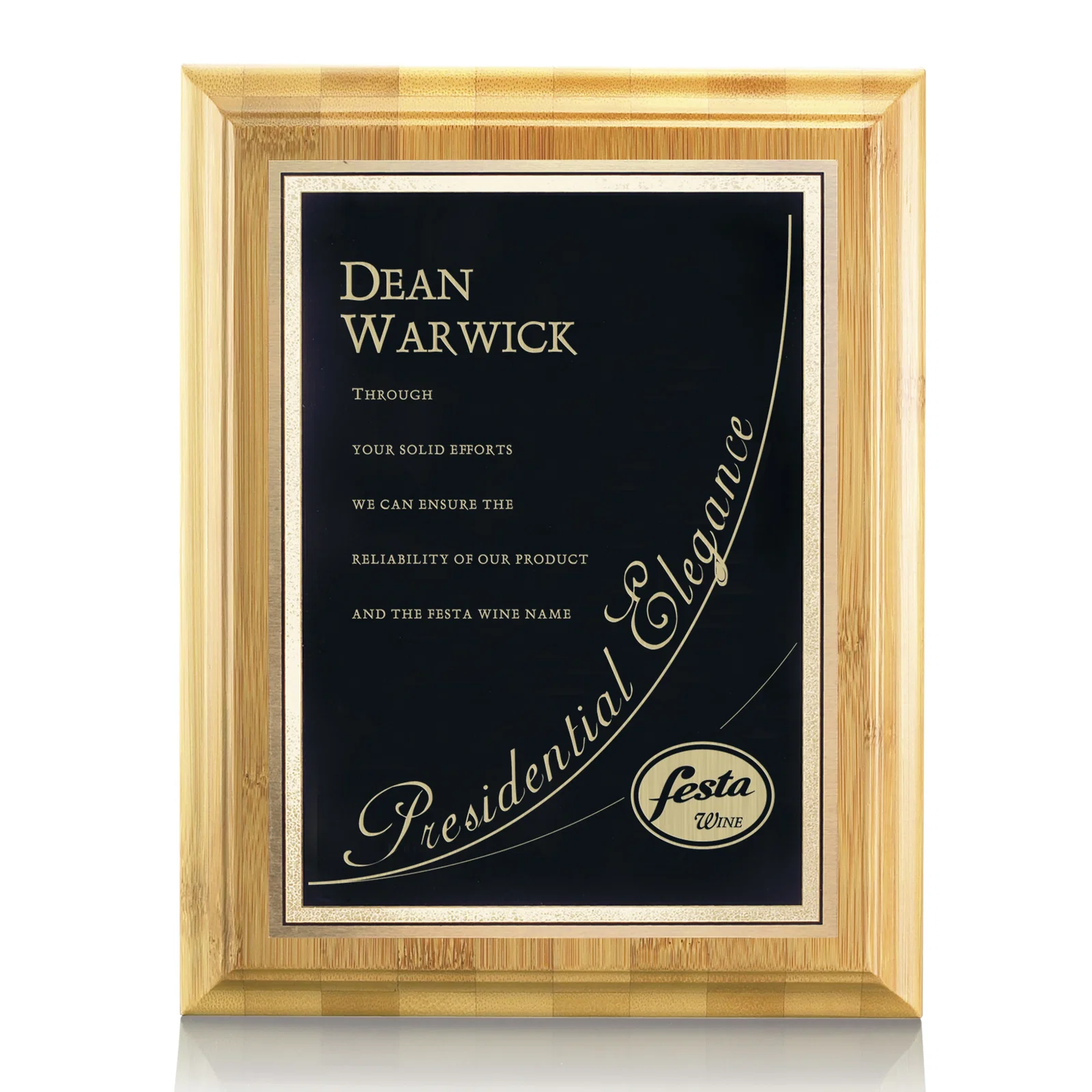 Custom Bamboo Wall Plaque with Brass Plate for sales achievement awards